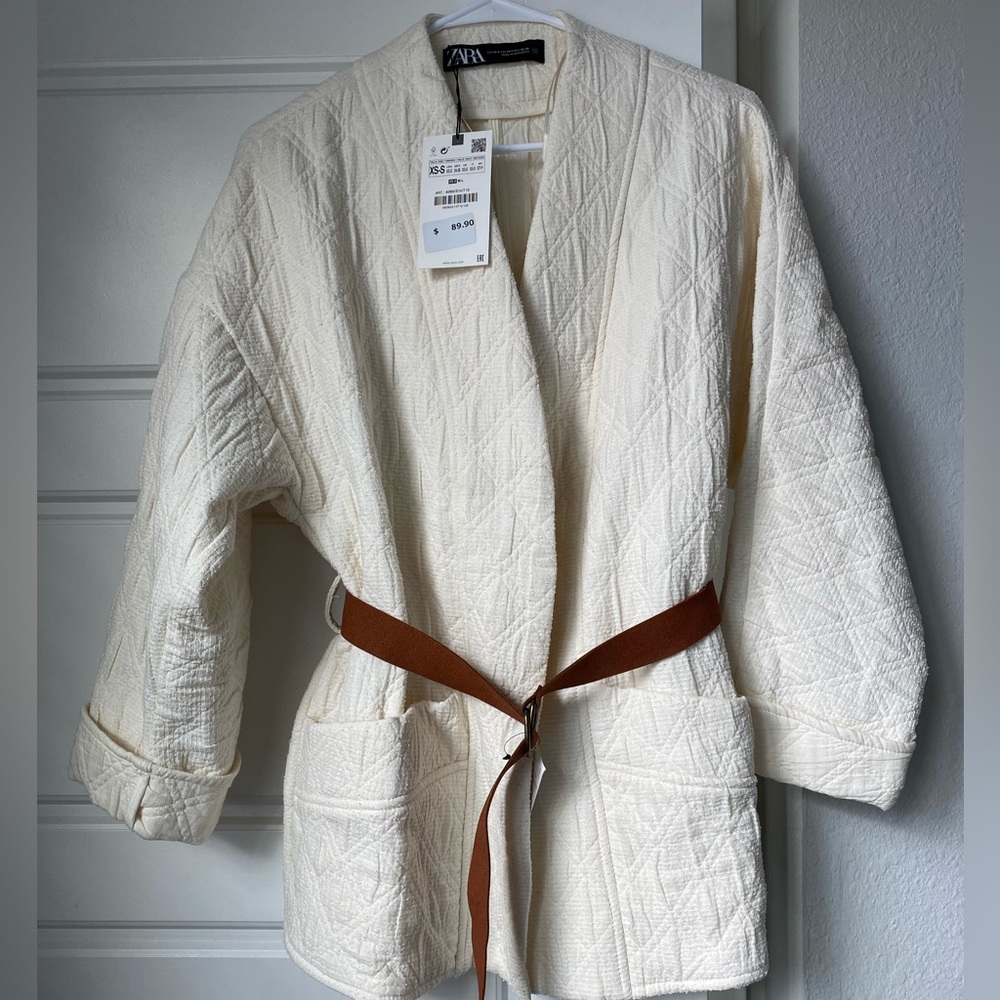 patterned jacket/ cardigan with removable belt